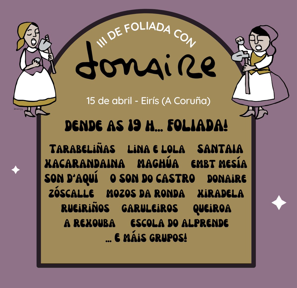 😍 Logo da sesión vermú e o xantar... Foliada! 😍

Dende as 19 h bailaremos ao son de, <a href="/GrupoSantaia/">Grupo de Baile e Gaitas Santaia</a>, @acxacarandaina, Maghúa, EMBT Mesía, <a href="/acsondaqui/">Son d'aquí</a>, O son do Castro, Donaire, <a href="/xiradela/">AX Xiradela</a>, Rueiriños, Escola do Alprende e máis grupos! 

Non nos chega o día! 😊

#adonáirate
