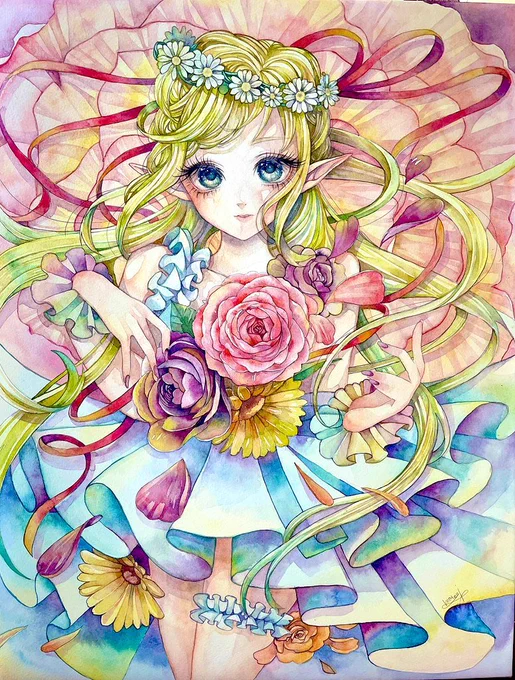 色んな女の子を描くのが大好きです!水彩絵の具でぬって描いてます #フォロワー10000以下の一次創作作家発掘フェス 