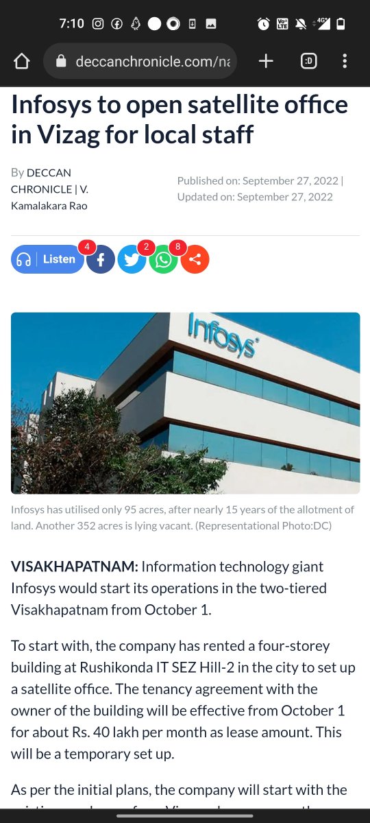 YSR established ITsez in Vizag as parallel HYD for software.2009Kiran govt made min efforts in taking it forward,2014CBN shifted the same companies from Vizag to Vijayawada to manipulate Amravati as IThub but they couldn't survive there. Now IT is again blooming in Vizag.PROOFS