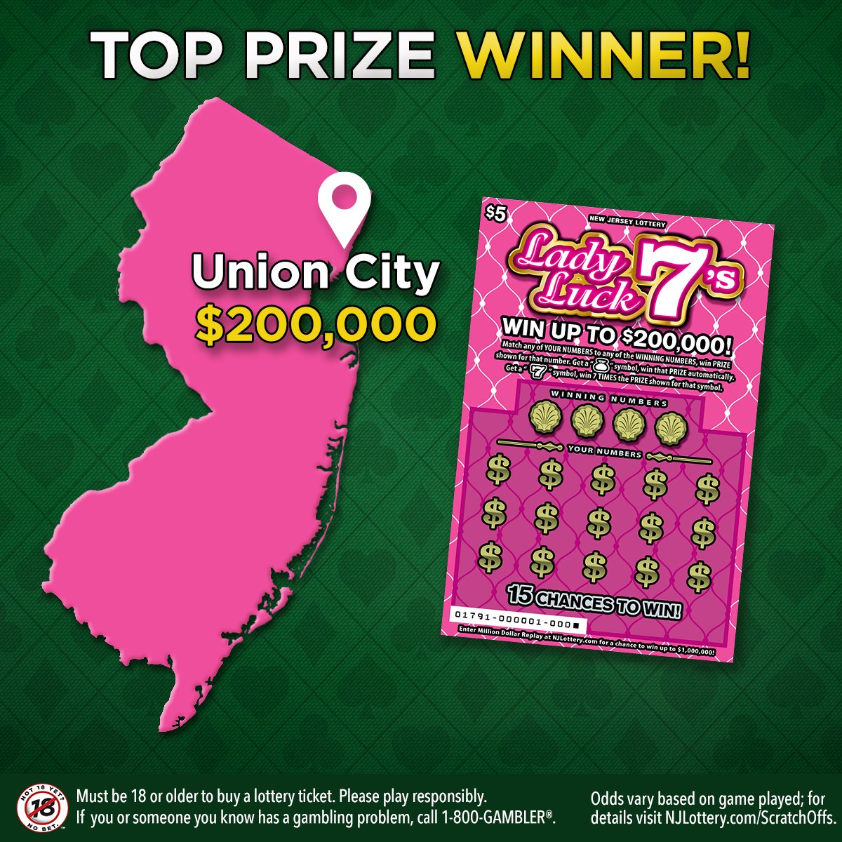 New Jersey Lottery on Twitter "📢 TOP PRIZE WINNER INBOUND! Lady Luck visited this fortunate 