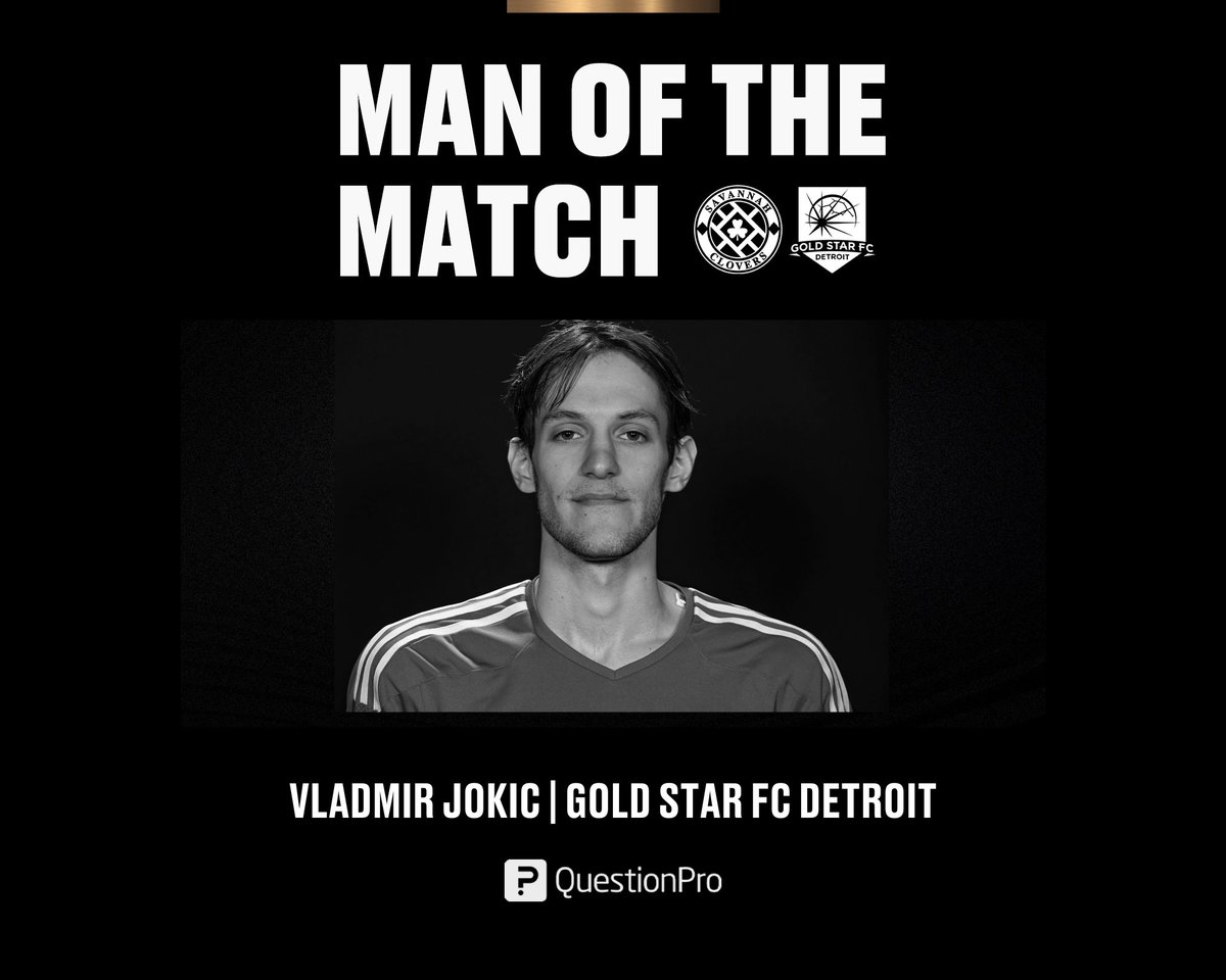 NISALeague's tweet photo. 𝙑𝙡𝙖𝙙𝙢𝙞𝙧 𝙅𝙤𝙠𝙞𝙘 | 𝙂𝙤𝙡𝙙 𝙎𝙩𝙖𝙧 𝙁𝘾 𝘿𝙚𝙩𝙧𝙤𝙞𝙩

You voted and your @questionpro Man of the Match is Vladmir Jokic! 

Jokic scored the match-winning and first goal in club history for @GoldStarFCDet in last night's match! #SAVvGSFC #NISA2023 https://t.co/OSn357wqE6