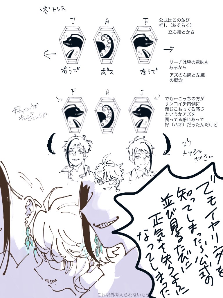 急に好(ハオ)の話するが…。
この並び見る度に心臓がドッキャドッキャするようになってしまった。右腕左腕のポジで並んでるだけだとこっちは今まで思ってたからさ!!!!!!!