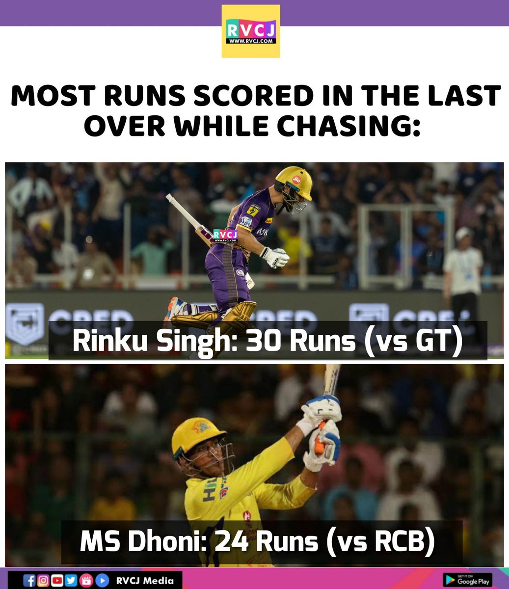 RVCJ_FB's tweet photo. Rinku Singh created a new record in the last over of IPL
#IPL2023 #GTvKKR https://t.co/Z0RY3J3lLd