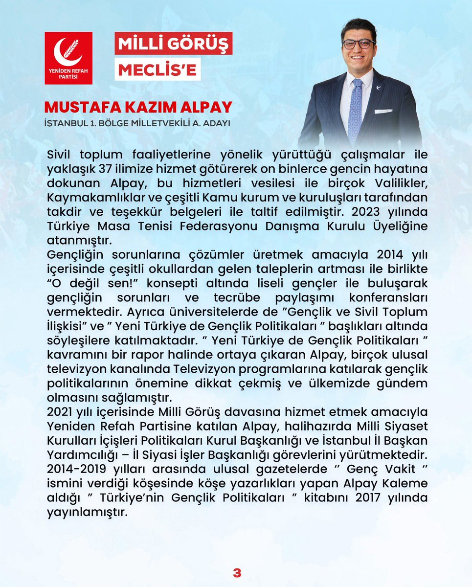 mkaofis's tweet photo. Yeniden Refah Partisi İstanbul 1. Bölge Milletvekili Adayı Mustafa Kazım Alpay kimdir? https://t.co/8zyiR3tNNR