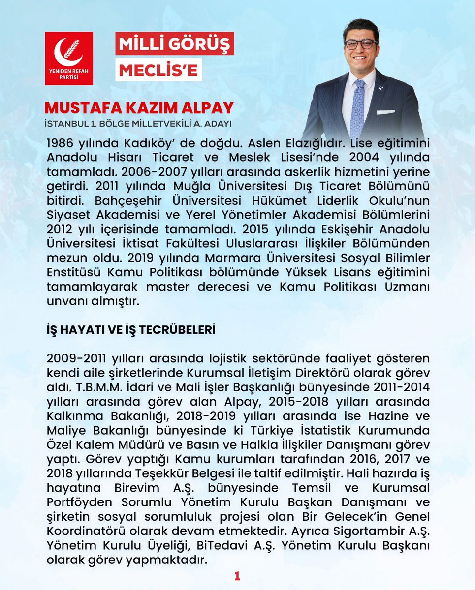 mkaofis's tweet photo. Yeniden Refah Partisi İstanbul 1. Bölge Milletvekili Adayı Mustafa Kazım Alpay kimdir? https://t.co/8zyiR3tNNR