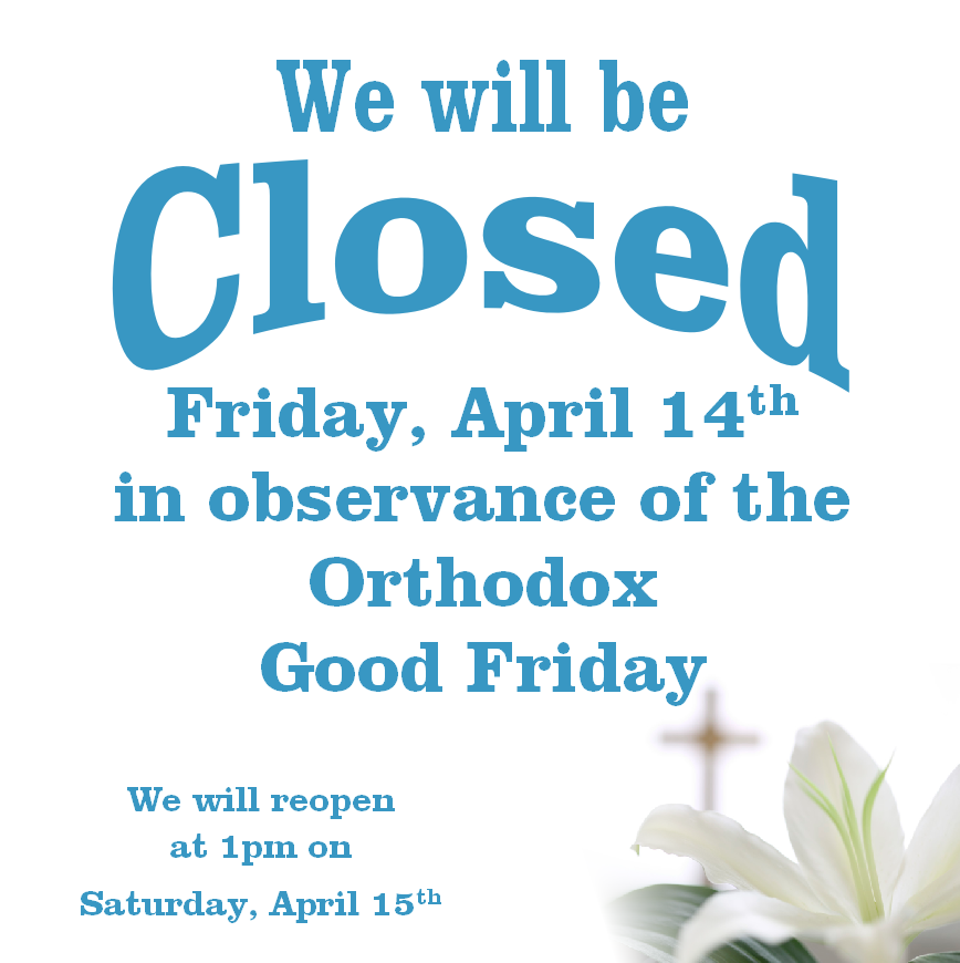 HotShotsSpas's tweet photo. In Observance of the Orthodox Good Friday, our store will be closed on Friday, April 14th.  We will reopen at 1pm on Saturday, April 15th.  Καλή Ανάσταση! https://t.co/JLZoJYAdEy