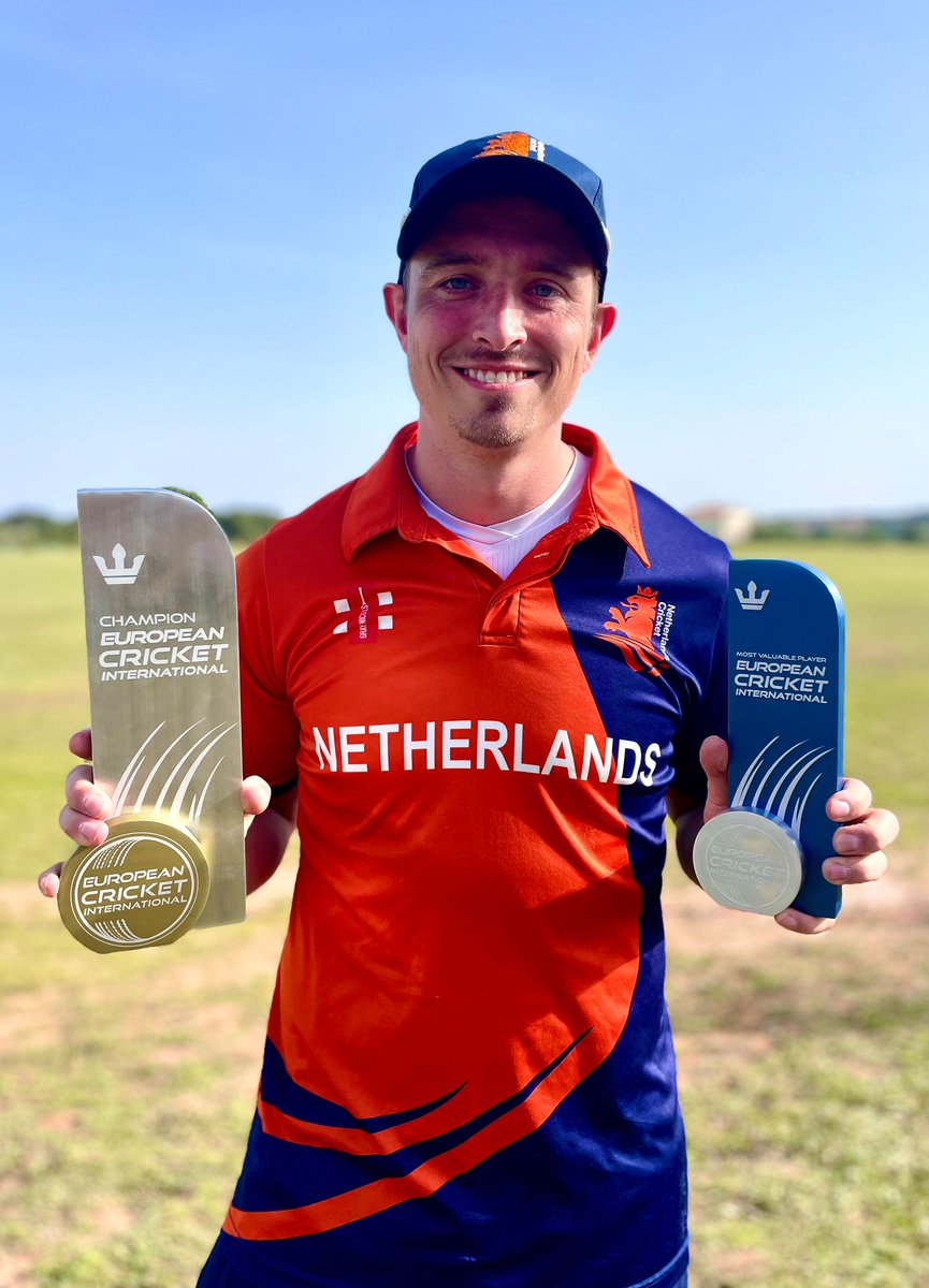 Sebastiaan Braat, the MVP of ECI Portugal! 🏆🎉🏏 The Dutch skipper's impressive performance with 8 wickets in the tournament was instrumental in his team's success.

<a href="/KNCBcricket/">Cricket🏏Netherlands</a> 

#EuropeanCricket #EuropeanCricketInternational #StrongerTogether
