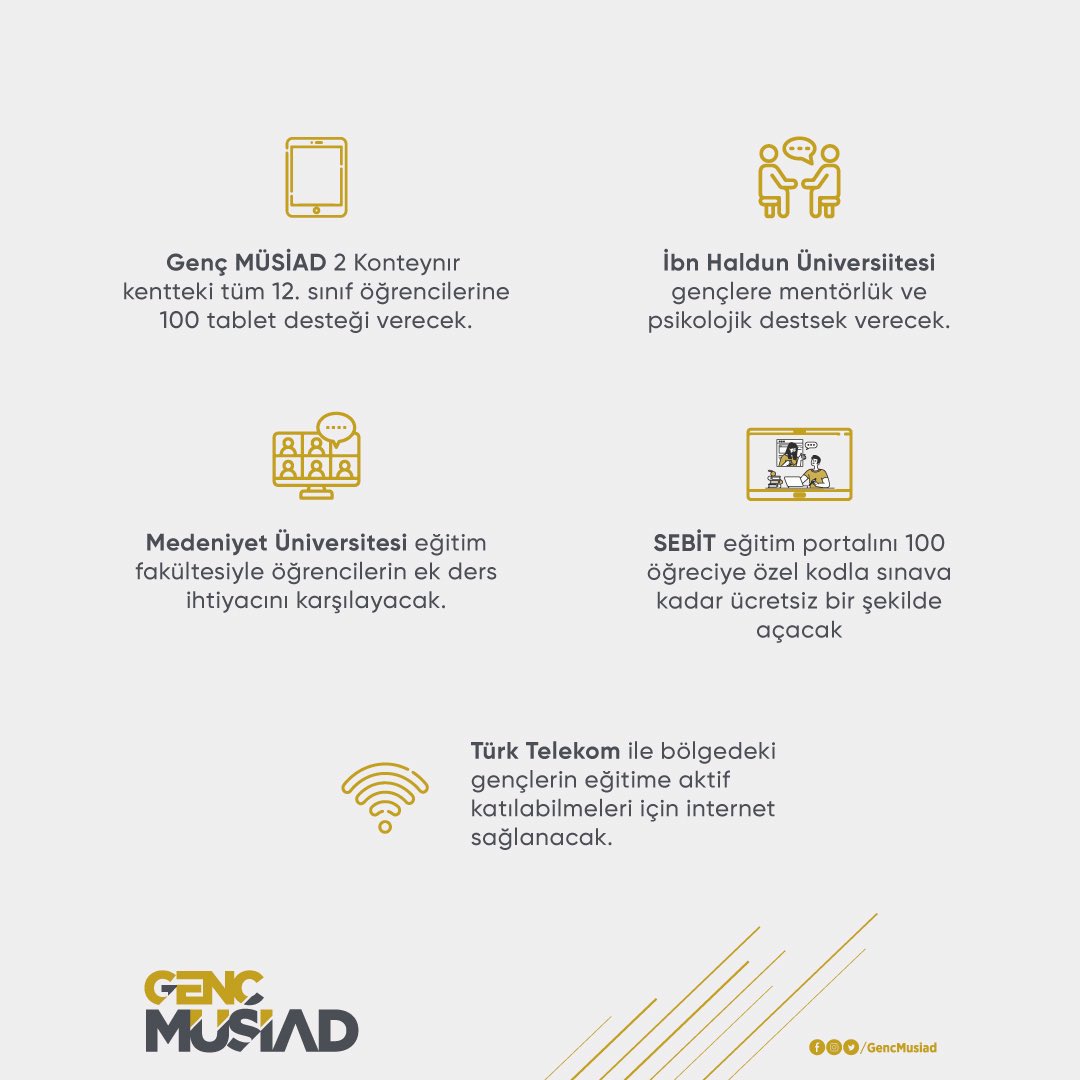 Ülkemizi derinden etkileyen deprem felaketinin ardından bölgede oluşan ihtiyaçlar için milletçe tek yürek olduk. 

Genç MÜSİAD olarak Gençlik Seferberliği çatısı altında Sayın Rümeysa Kadak’ın organize etmiş olduğu “Eğitim Seferberliği Projesi”ne katıldık.

#GençMÜSİAD