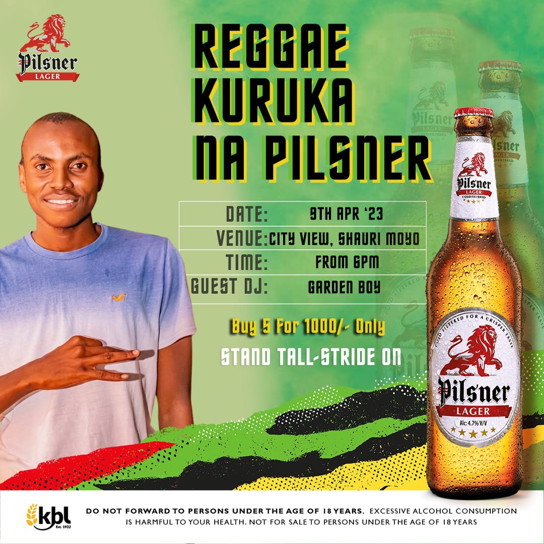 #AD wadau,kujeni pale city view from 7pm tujivinjali reggae na kunywa pilsner kwa bei poa as we get a chance to win numerous merchandise.Affordable price/bei poa.Please turn up at city view from 7pm to enjoy reggae as you sip on your pilsner lager kwa bei poa. #StandTallStrideOn