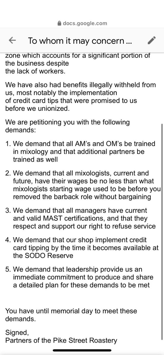Here are the demands that workers delivered to the boss today!

Sign the #NoCntract pledge to say you support starbucks workers organizing. crm.broadstripes.com/ctf/SJID0H