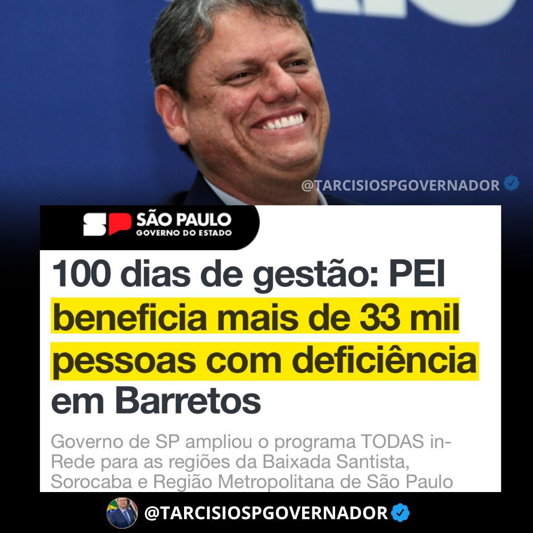 O @governadortarcisio beneficia mais de 33 mil pessoas com deficiência em Barretos-SP. O programa TODAS in-Rede foi ampliado para várias regiões do estado de São Paulo. Na gestão Tarcísio as minorias tem vez e voz!!!