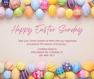 CypressSweets's tweet image. The best Easter is one spent with your Peeps. The Cypress Sweets family wishes sweet bunny 🐰 kisses and Happy Easter 🐣 wishes to you and yours. #heisrisen #happyeaster #cypresssweets
