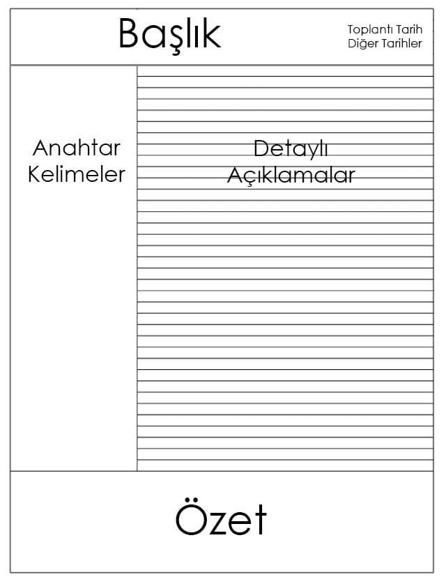 Özet için en alt kısım 

İpuçları konuyu ve fikirleri hatırlatmayı amaçlayan bölümdür. İnsanlar,konu başlıkları vb.yazılır. Asıl notlar olan bölümde senin de düşünebileceğin gibi konu hakkındaki genel notlar bulunr. Ve an alttaki özet kısmında da konunun çok kısa özeti çıkarılır.