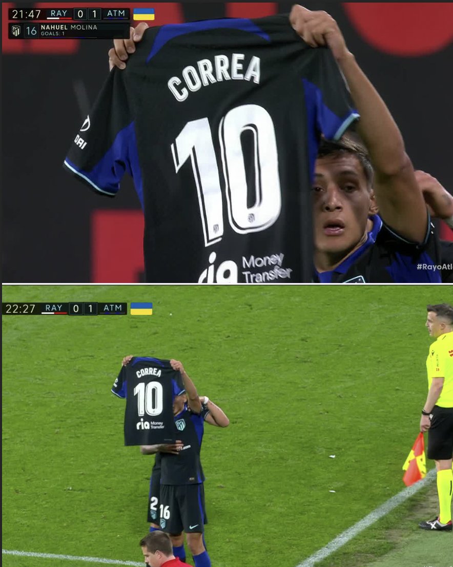ESPNFC's tweet photo. Nahuel Molina dedicated his goal to Angel Correa who lost his mother recently 🥺

Brothers ❤️🇦🇷 https://t.co/huk3wxpsn6