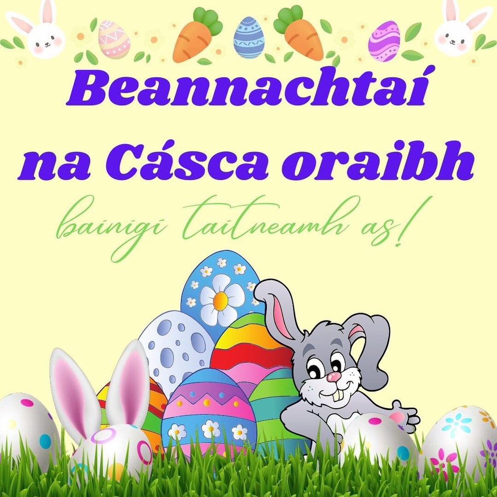 spleodar's tweet photo. Cáisc Shona Daoibh. Bainigí taitneamh as an lá agus as na huibheacha seacláide! #Cáisc #Gaeilge #Féile #Seacláid #Ubh #Aiséirí https://t.co/ZxrjhPh3fT