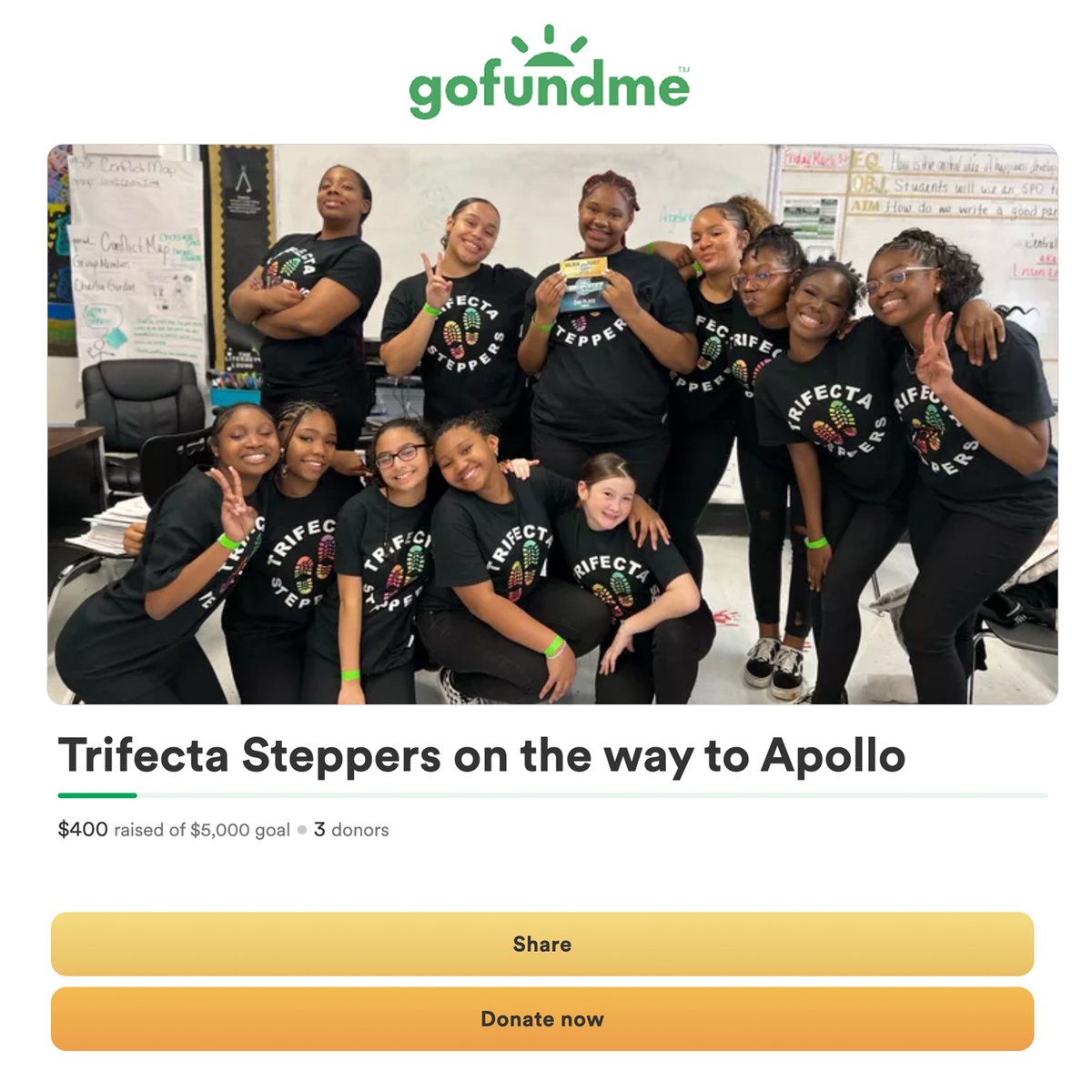 Trifecta Steppers from New Rochelle HS made to the championships at the <a href="/ApolloTheater/">apollotheater</a> and would DEEPLY appreciate a little help! ✨ If you have a few $ to spare, please STEP UP to help this talented team complete live in NYC  ow.ly/FlCF50NEGA7
#NHSPAstep #THANKYOU