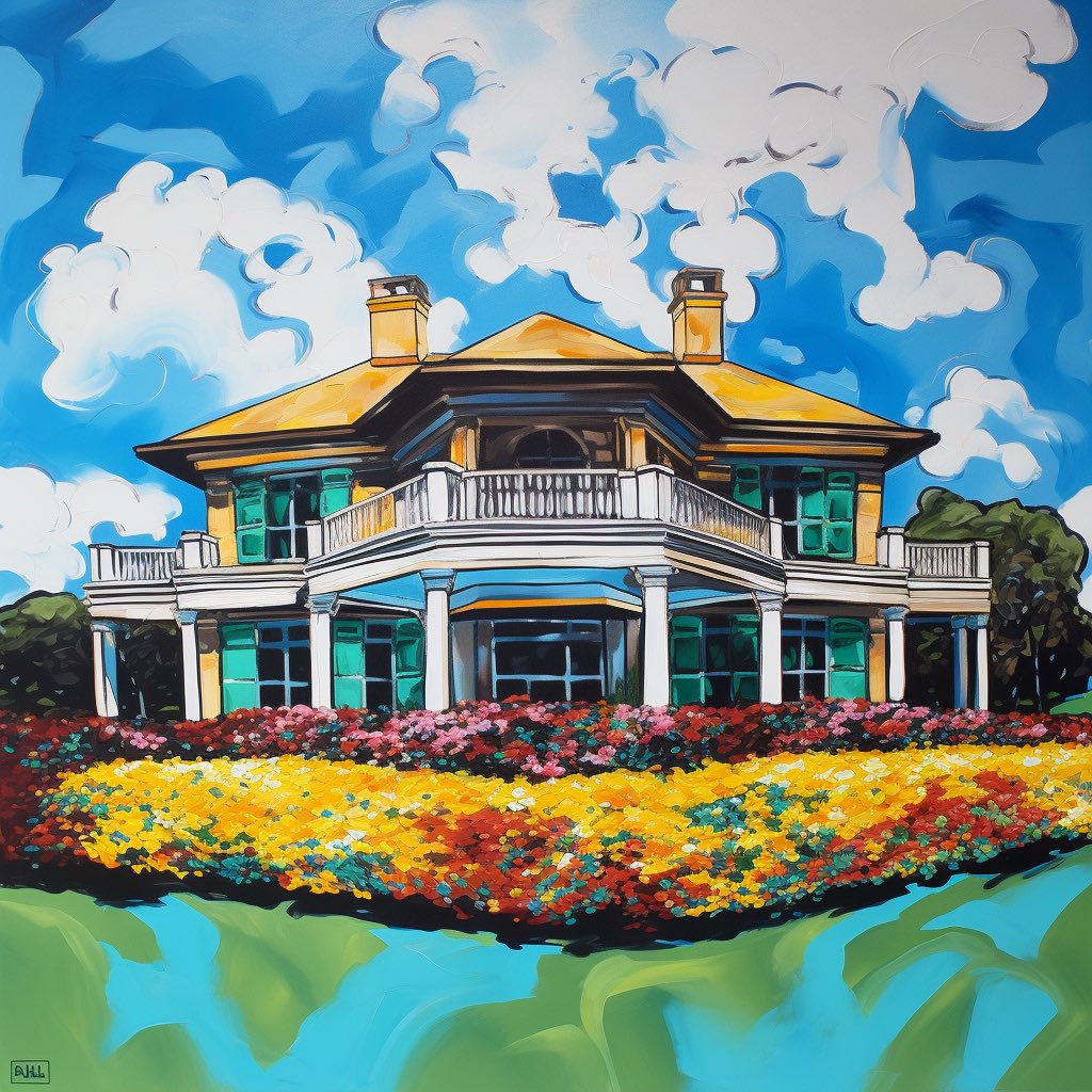 Some beautiful AI generations of Augusta National on this Masters Sunday by Midjourney v5

Some of my favorite so far. Love this style.
