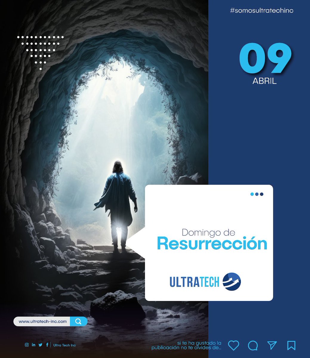 UltraTechIncpty's tweet photo. Hoy es un día para recordar la victoria de la vida sobre la muerte, la luz sobre la oscuridad y la esperanza sobre el desespero. Feliz Domingo de Resurrección a todos. Que este día traiga renovación y regocijo en nuestras vidas. 

#DomingodeResurrección
#ultratechincpty https://t.co/6nMNKrUymG