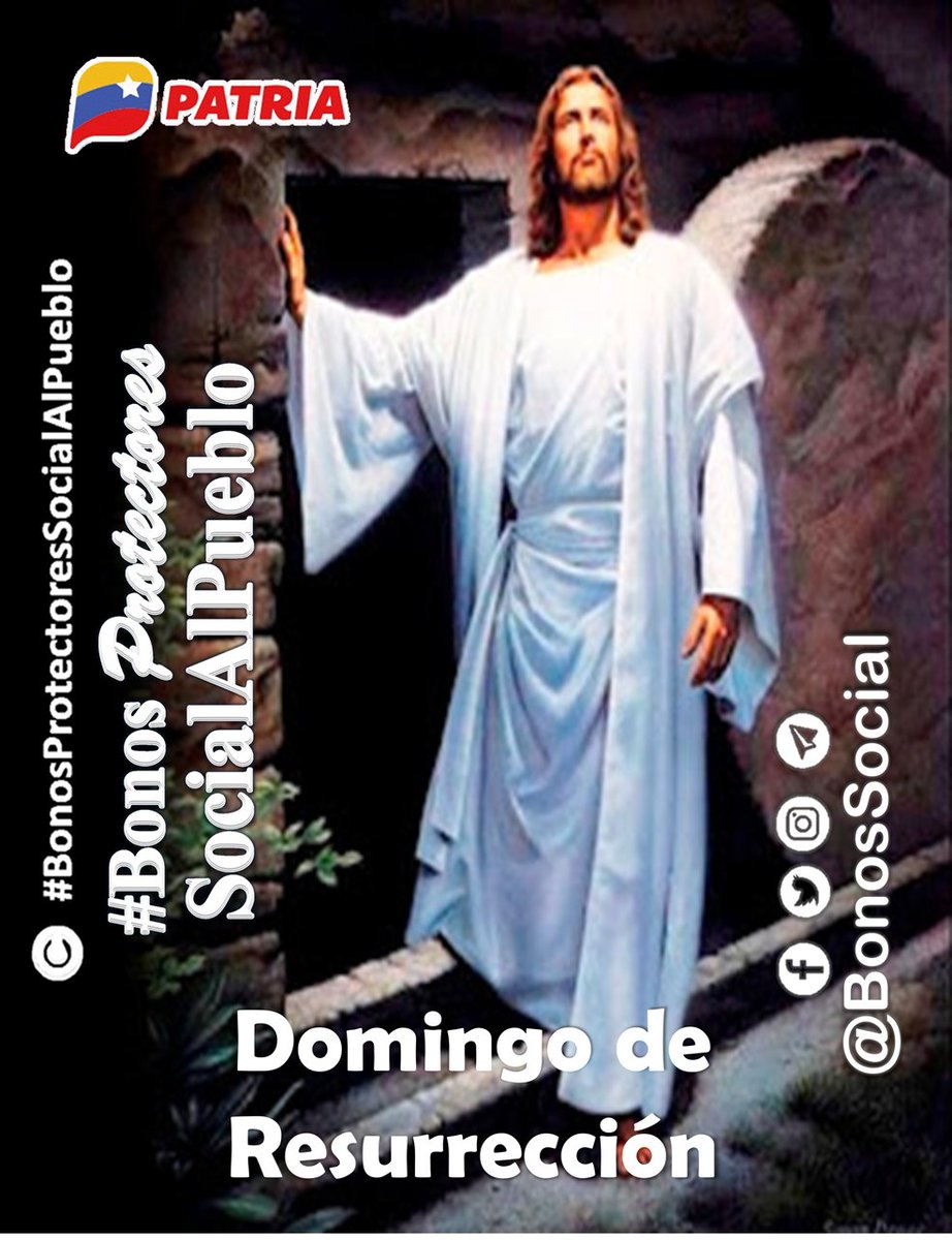 Bonos Protectores Social Al Pueblo (@bonossocial) on Twitter photo El Domingo de Resurrección es una fiesta que celebra el regreso a la vida de Jesús el hijo de Dios. Luego del martirio vivido que finalizó en su crucifixión en el Calvario, Jesús regresó de la muerte cumpliendo el mandato divino de Dios.
<a href="/BonosSocial/">Bonos Protectores Social Al Pueblo</a>
#DomingoDeReencuentro El Domingo de Resurrección es una fiesta que celebra el regreso a la vida de Jesús el hijo de Dios. Luego del martirio vivido que finalizó en su crucifixión en el Calvario, Jesús regresó de la muerte cumpliendo el mandato divino de Dios.
<a href="/BonosSocial/">Bonos Protectores Social Al Pueblo</a>
#DomingoDeReencuentro