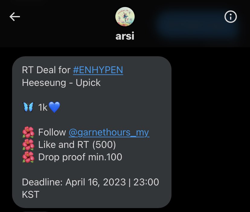 kath_psh's tweet photo. RT Deal for #ENHYPEN_HEESEUNG - Upick

🦋 1k💙

🌺 Follow @garnethours_my
🌺 Like and RT (500)
🌺 Drop proof min.100

Deadline: April 16, 2023 | 23:00 KST

#ENFuelUp #ENVOOSTERS https://t.co/iOnH54pJ9w