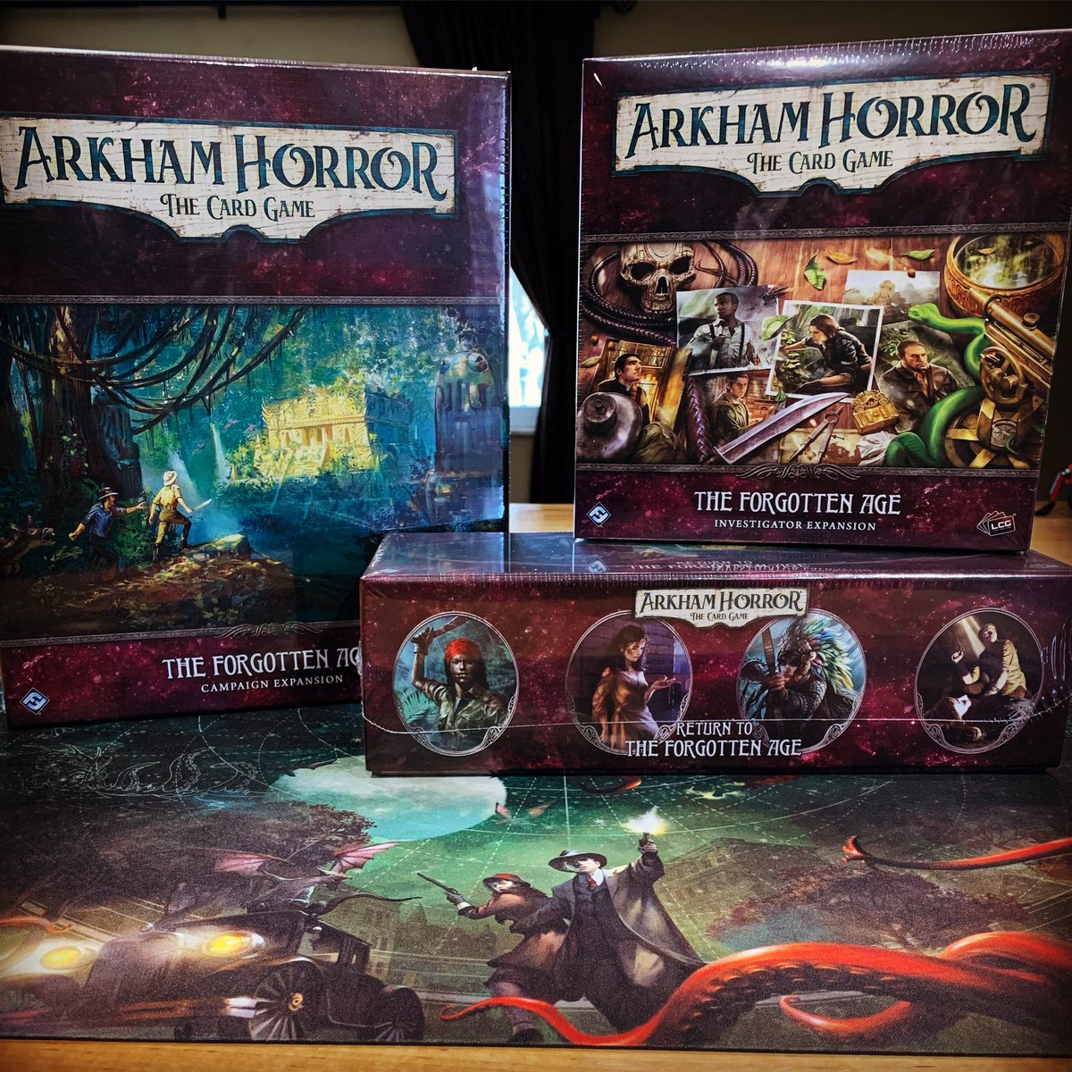 NictussPlays's tweet photo. Picked up the The Forgotten Age re-releases and the Return Box! #ArkhamHorror #ArkhamHorrorLCG #ArkhamHorrorTheCardGame https://t.co/TDH3cbP1dL