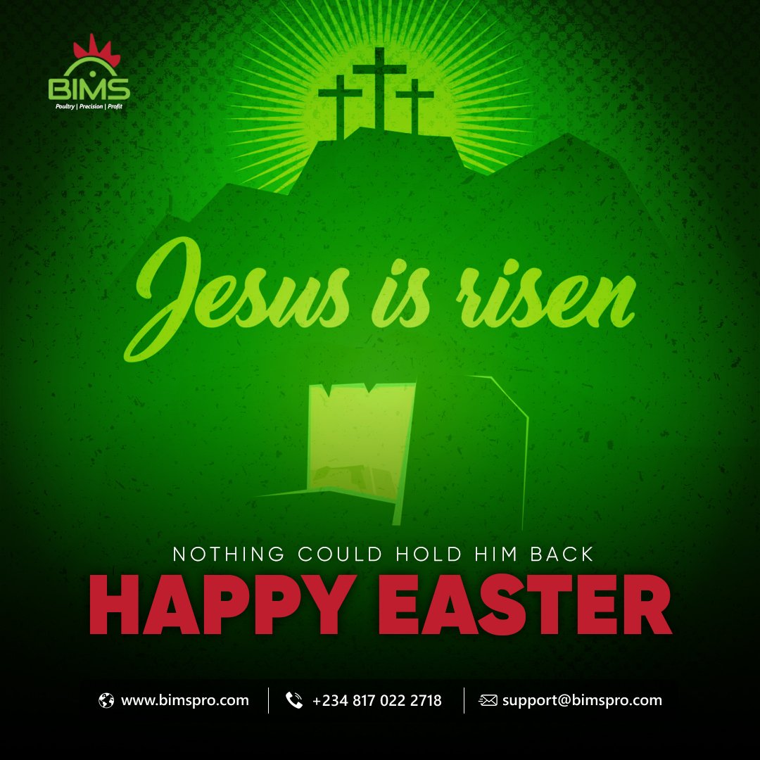 Bimspro_'s tweet photo. Jesus is Risen!
Nothing could hold him back.
Happy Easter 

#BIMS #happyeaster #easter #Broiler #Poultry #Precision #Profit #agfintech #agritech #agric  #food #chicken #farm #farmer #fao https://t.co/BBUM4hIrAe