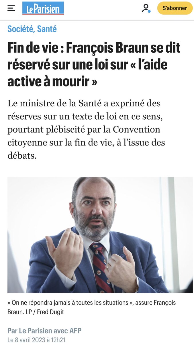 Abasourdi par le double mépris du Ministre.

Mépris de + de 90% de français qui attendent cette loi sur la #FinDeVie. Mépris des résultats de la #ConventionCitoyenne pourtant très clairs !

Comme administrateur de l’@ADMDFRANCE, + que jamais vigilant & mobilisé pour ce combat !