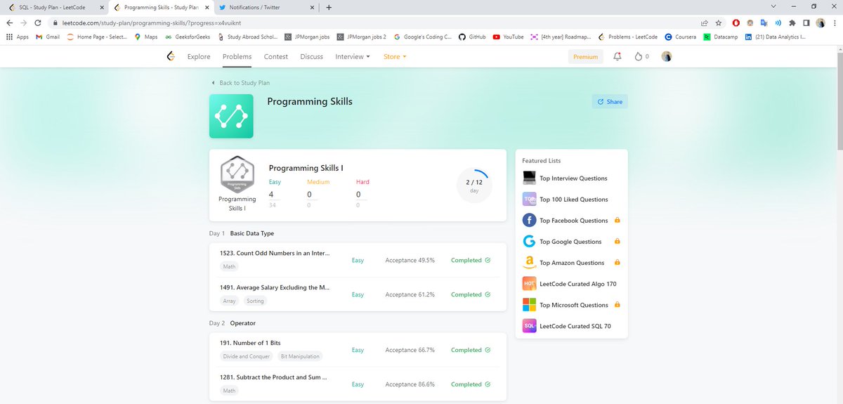sonab25's tweet image. Day 5 of #100DaysOfCode 🥳 Did SQL and programming questions on LeetCode. Continued working on a project. The medium-difficulty SQL questions were better than the Easy ones IMO 👀 It was fun solving them 🥳

#coding #100daysofpractice