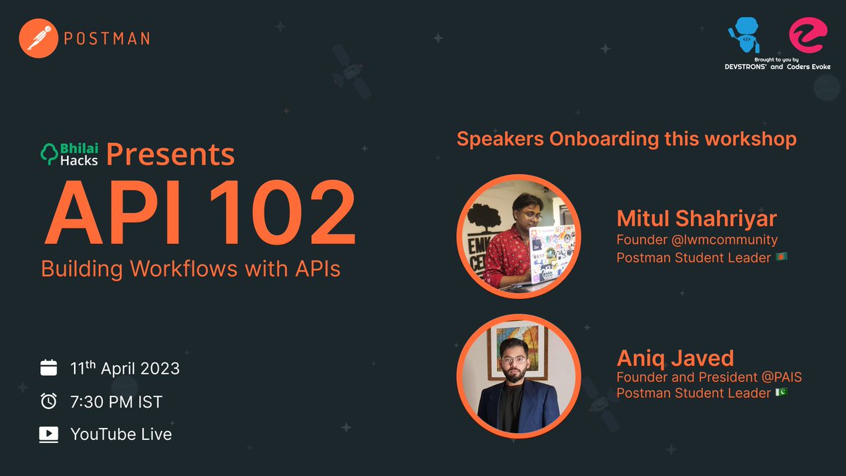 bhilaihacks's tweet image. Unlock the power of #global collaboration with APIs! 🌍🤝

Join us for an engaging session on building workflows with APIs, as two Postman Student Leaders from different countries come together to share their insights &amp;amp; best practices.

Don&apos;t miss out!

#APIWeek  #PostmanStudent