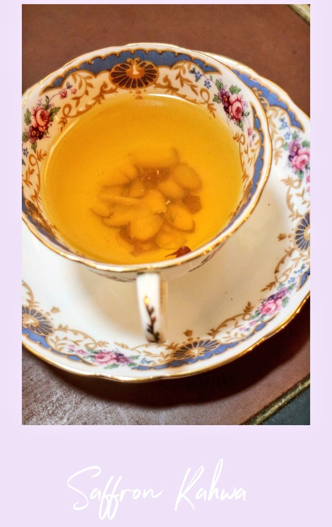 Traditionally in saffron kahwa you'll find almond shards at the bottom of your cup.
This is one of my fave parts, getting to the bottom of the cup &amp; munching on saffron soaked delights! 
You'll try saffron kahwa on May 7th w/cakes &amp; other treats, have you booked your ticket yet??