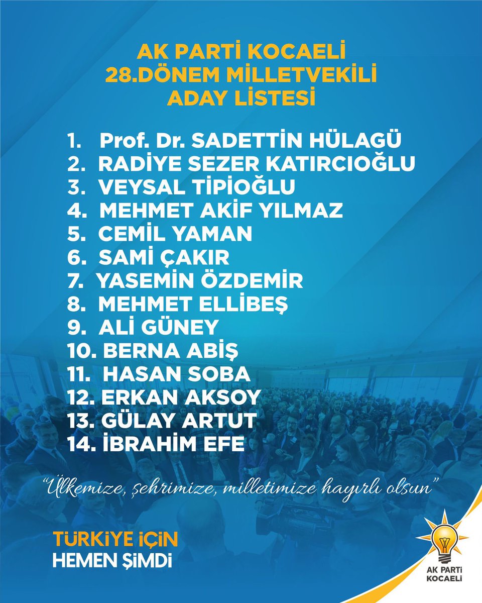 muratbalaban41's tweet photo. AK Parti Kocaeli 28.Dönem Milletvekili Aday Listemiz hayırlı olsun.
Şehrimizin 15.Milletvekili Adayı gibi çalışmaya, Cumhurbaşkanımıza en güçlü desteği vermek için mücadelemizi sürdürmeye devam. https://t.co/6HxLz1Miz0