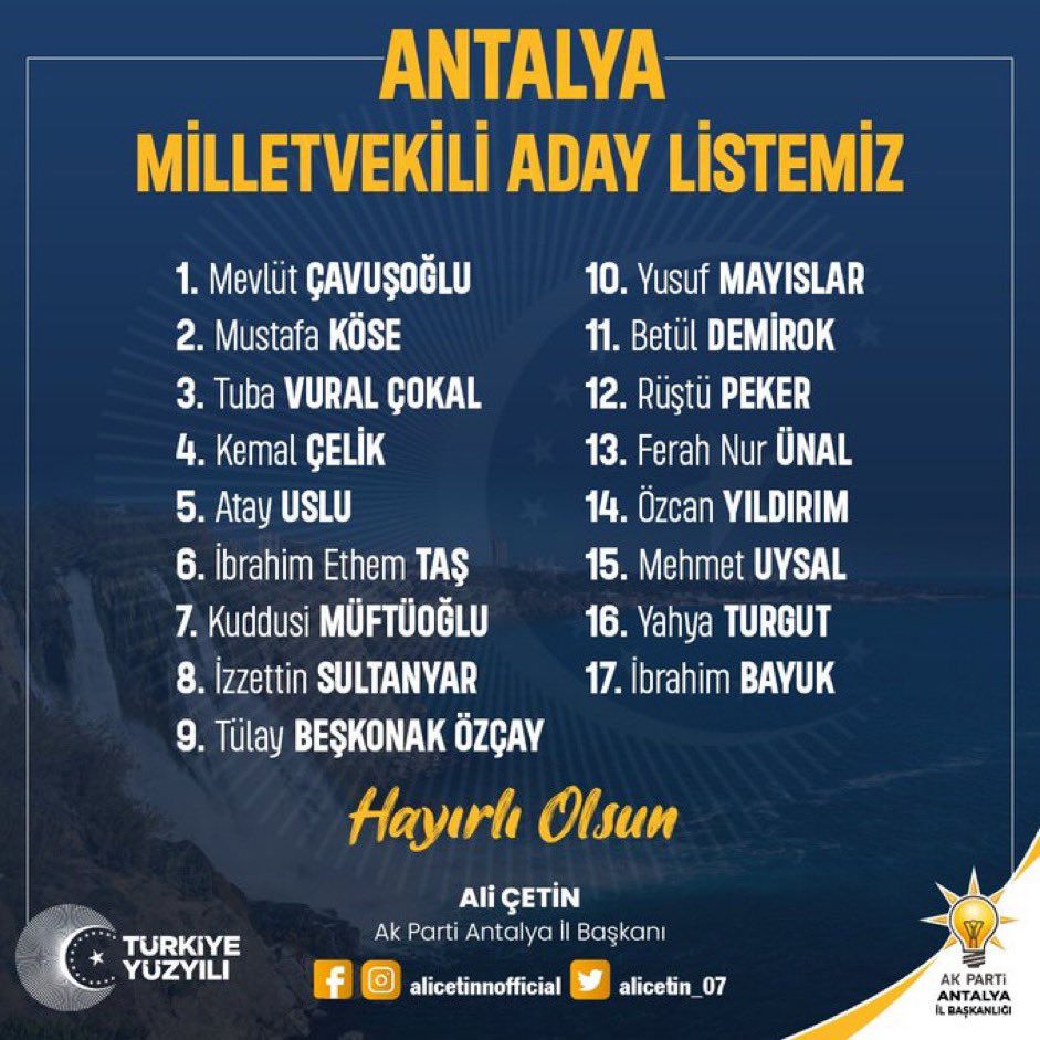 Milletvekili adaylarımızı tebrik ediyorum.

Ülkemize, şehirlerimize hayırlı olsun.