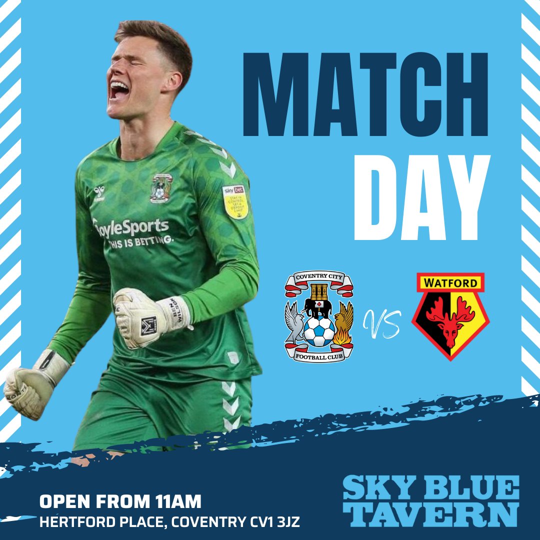 It's Coventry City vs Watford tomorrow, and we'll be open from 11am. 
Book your table here: bit.ly/3pajG6x

#pusb #skyblues #skybluearmy #coventry #covcity #coventrycitycentre #midlands #westmidlands #matchday #match #football #ccfc #skybluetavern #efl #beer #sportsbar