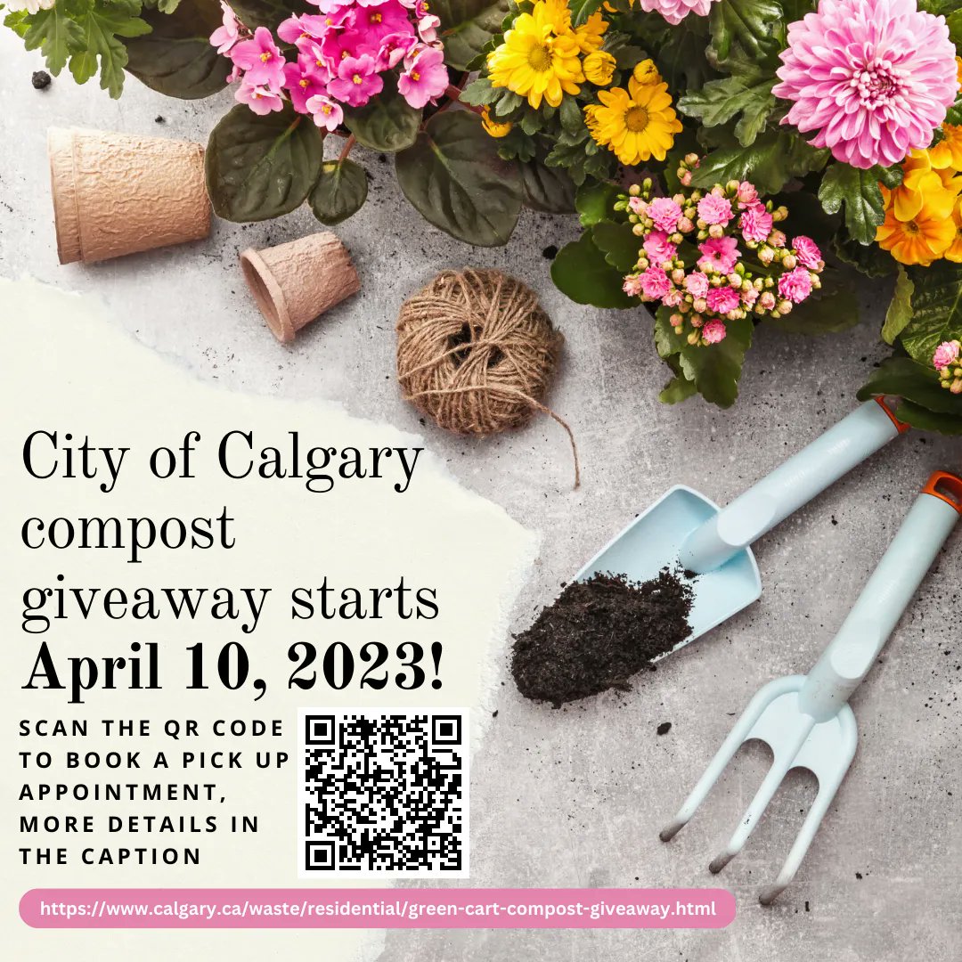 Mark your calendars! The City of Calgary is opening appointment booking for the 2023 compost giveaway. Visit buff.ly/416ACLM  on April 10th to book your appointment!