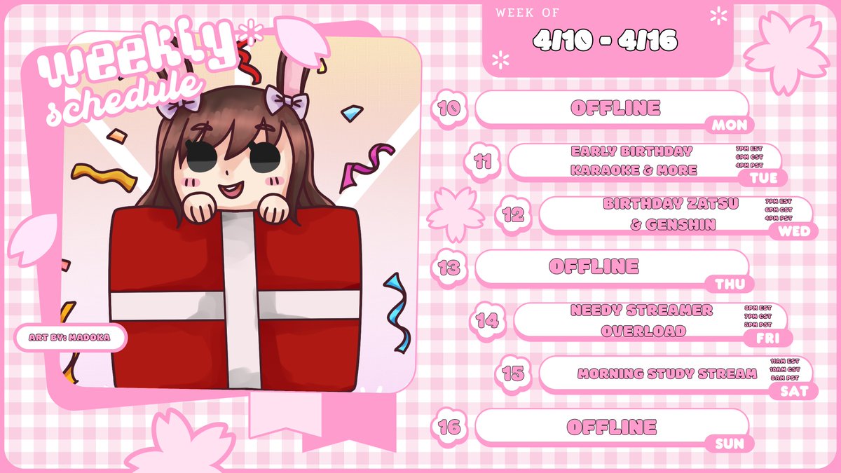 figuremii's tweet photo. ๐STREAM SCHEDULE 4/10-4/16๐: This week is going to be a special one since this upcoming Wednesday is my birthday and going to do my first Karaoke AHHH! Excited to celebrate with u all <3
๐LIVE - #Figlive
๐ART - #FigInColor
๐MEMES - #FigsMemeory https://t.co/sB2Semhgcu
