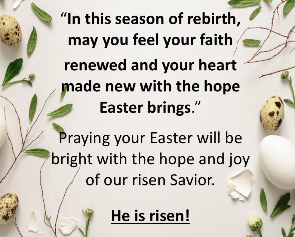 ChristianHomeNE's tweet photo. Wishing you blessings on this Easter Sunday! He Has Risen! https://t.co/x7HVAIldXM