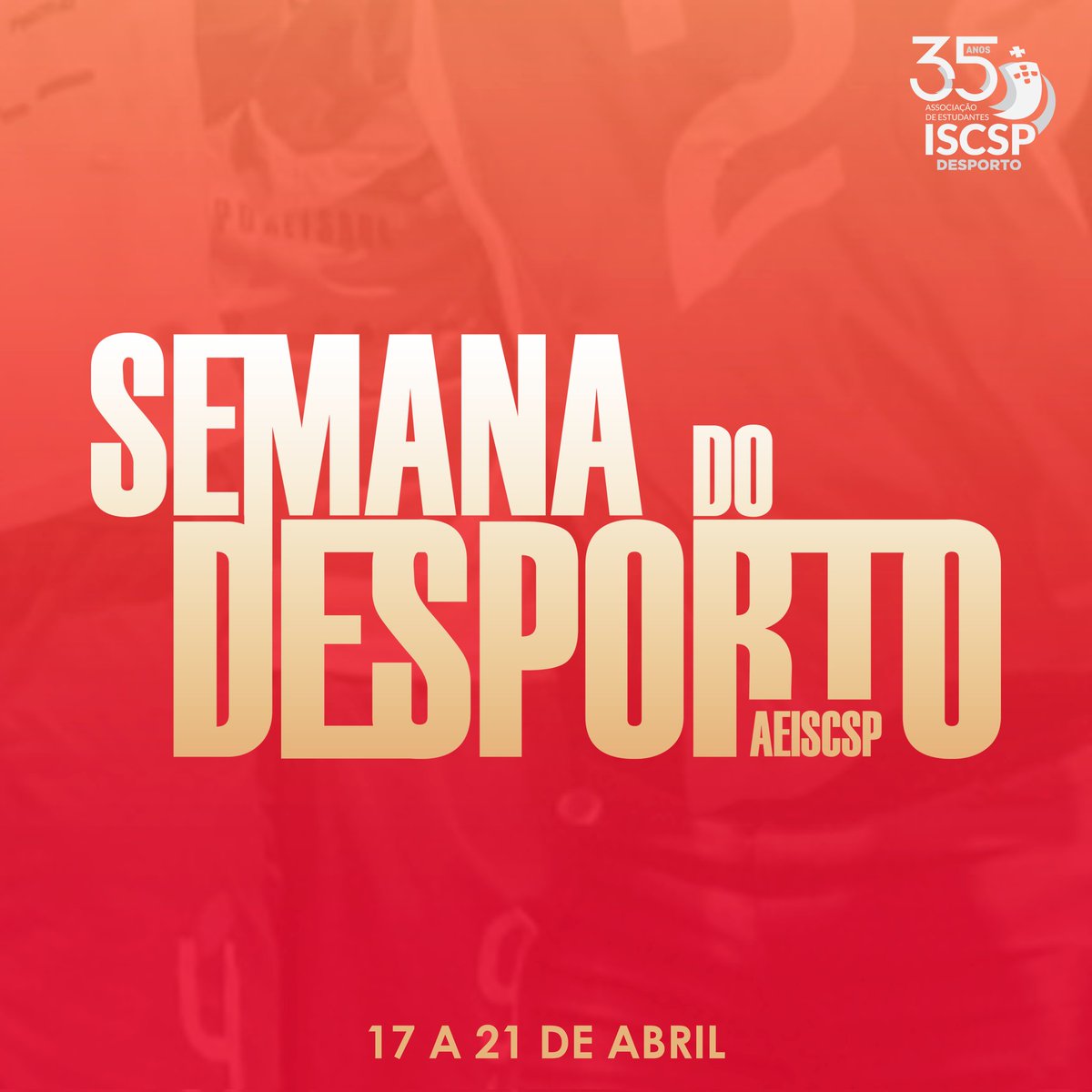 A Semana mais ansiada está a chegar! 🙌

De 17 a 21 de Abril, a 𝙎𝙀𝙈𝘼𝙉𝘼 𝘿𝙊 𝘿𝙀𝙎𝙋𝙊𝙍𝙏𝙊 𝘼𝙀𝙄𝙎𝘾𝙎𝙋 promete muitas atividades e muitas surpresas! ❤️👀