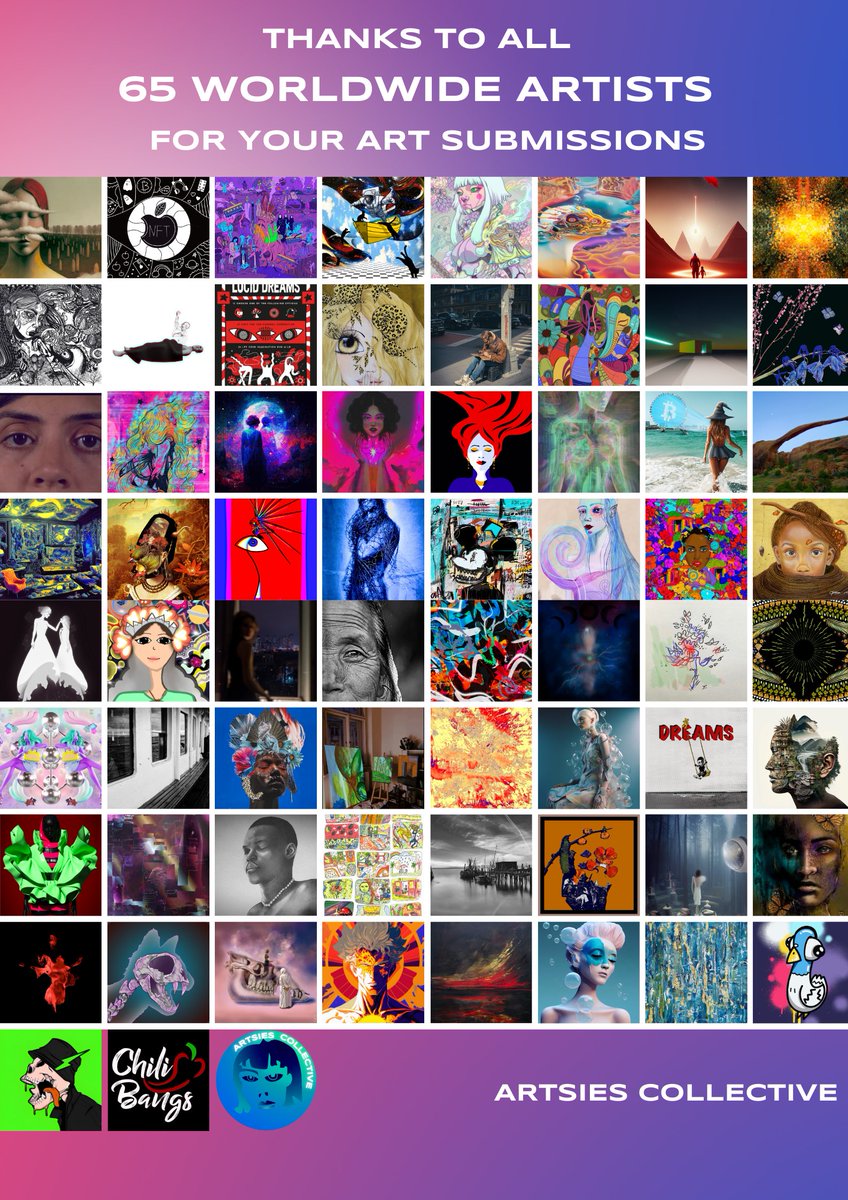 artsiesco's tweet image. "A New Way to See Dreams" w/ @NandaKhiara

Before announcing the 56 Exhibitors, we wanted to  thank ALL 65 Artists for your Art Submissions!

We truly appreciate all of you &amp;amp; it's refreshing to see that much talent &amp;amp; creativity.Always keep going!

👉Exhibitors: Announced TONIGHT