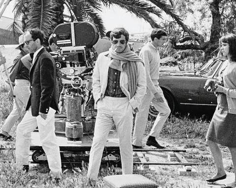 Happy Birthday Jean-Paul Belmondo, pictured here with Jean-Luc Godard & Anna Karina on the set of PIERROT LE FOU. 