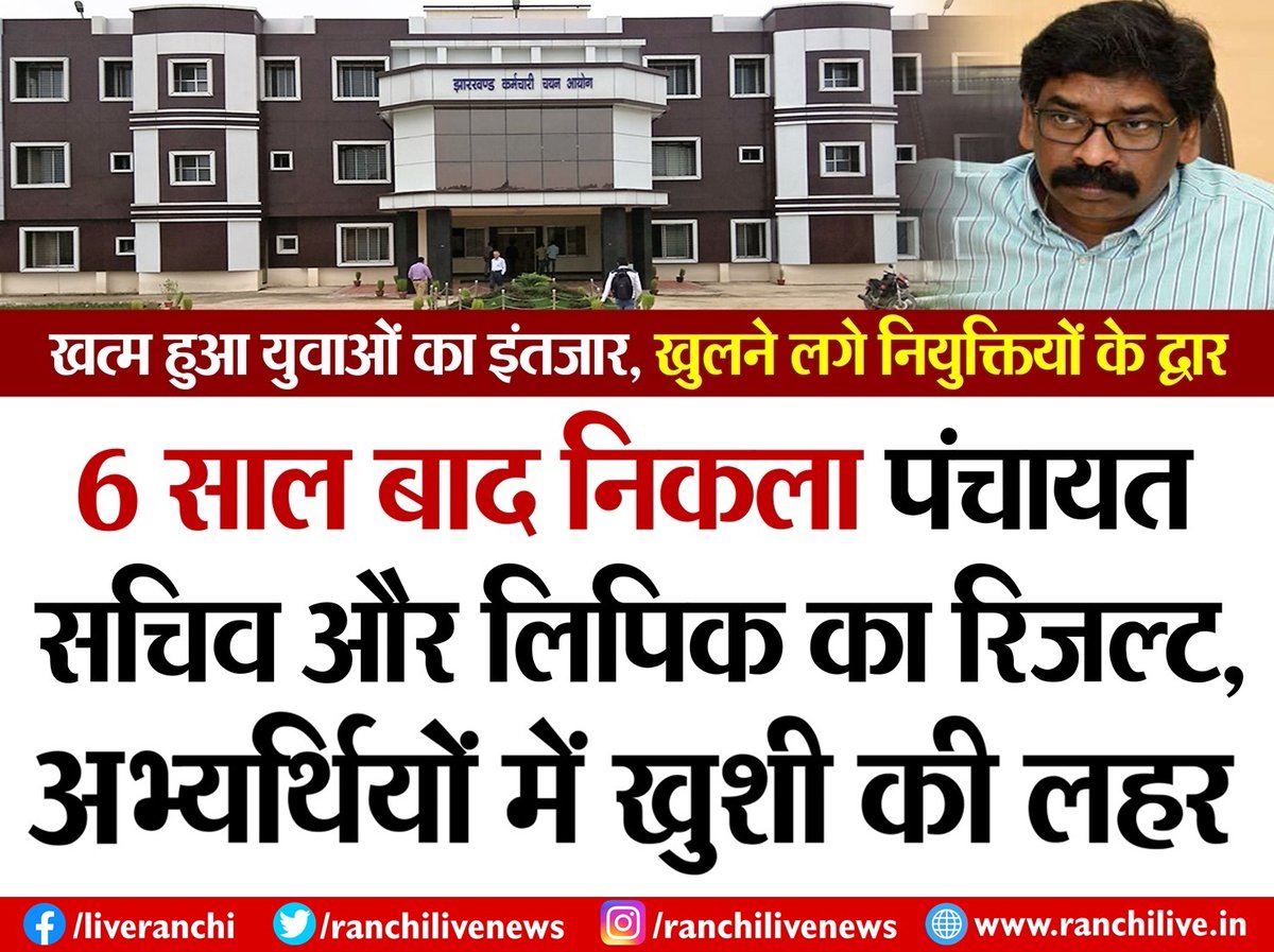 खत्म हुआ युवाओं का इंतजार, खुलने लगे नियुक्तियों के द्वार: 6 साल बाद निकला पंचायत सचिव और लिपिक का रिजल्ट, अभ्यर्थियों में खुशी की लहर.. bit.ly/3zGPQvB