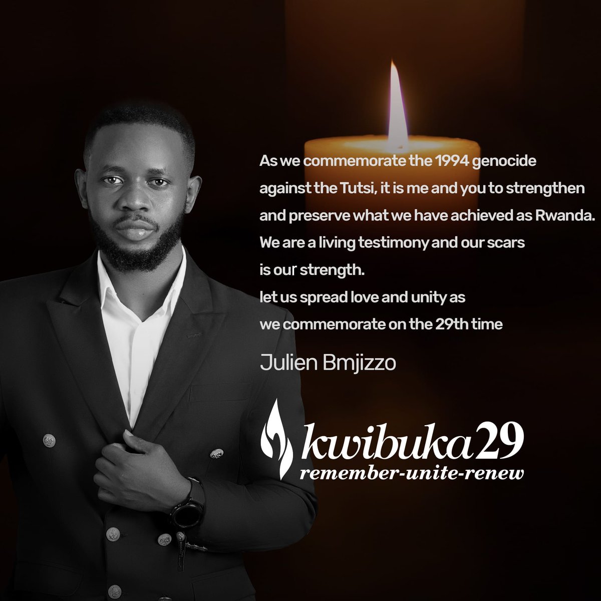 irankunda3's tweet photo. As we commemorate the 1994 genocide against the Tutsi, it is me and you to strengthen and preserve what we have achieved as Rwanda. We are a living testimony and our scars is our strength.
let us spread love and unity as we commemorate on the 29th time https://t.co/gT4272Ztnf