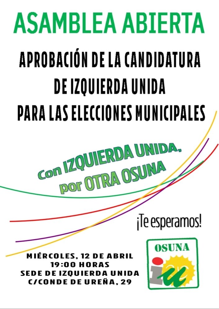 IUnidaOsuna's tweet photo. Miércoles 12 de abril a las 19:00. https://t.co/80uaoJLOye