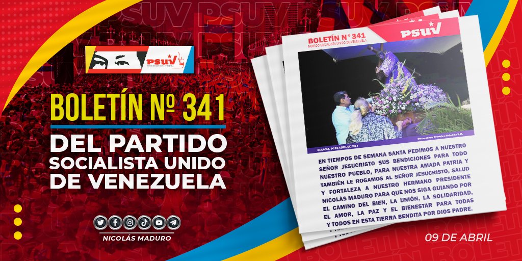 NicolasMaduro's tweet photo. Les invito a leer la edición N° 341 del Boletín Informativo del @PartidoPSUV. Dios vive en nuestros corazones, él nos guía en cada paso que damos por los caminos del bien, de la unión y la Paz. Nos mueve la fe, la esperanza y el amor por nuestra Patria. ==> https://t.co/ECd36Gzg9W