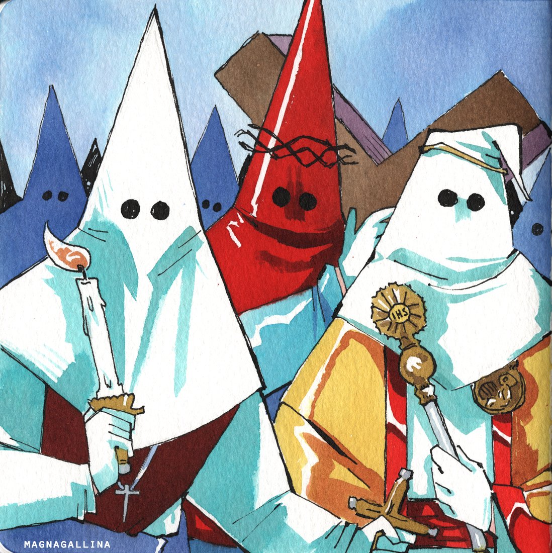 MagnaGallina's tweet photo. Happy Easter! Here's some sicilian Capirotes from my sketchbook https://t.co/1h3AiABU6E