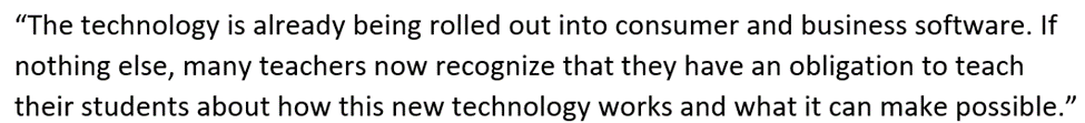 <a href="/jennalyle/">Jenna Lyle</a> <a href="/techreview/">MIT Technology Review</a> Can we be clear that 1) lots of things are being rolled out into consumer/business software that don’t need be taught in a classroom &amp; 
2) there is indeed a key distinction b/w teaching students about HOW a tech works and deciding that one must teach WITH the that technology. /16