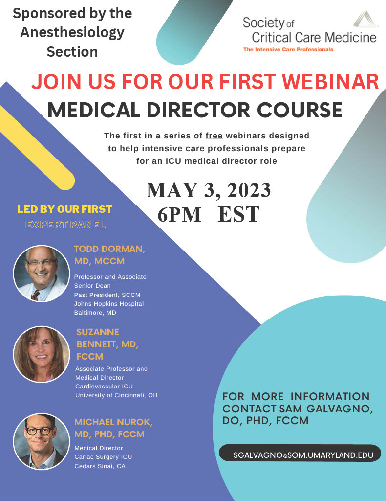 SCCM Anesthesiology Section (@sccm_anesth) on Twitter photo SCCM Members are all welcome to attend the 1st Webinar of the Medical Directors Course today!
Sponsored by the Anesthesiology Section. Zoom link available via SCCM Connect.See details below ⬇️
<a href="/SCCM_Surgery/">SCCM Surgery Section</a> <a href="/SCCM_Neuro/">SCCM Neuroscience Section</a> <a href="/RespiratorySCCM/">SCCM Respiratory Care Section</a> <a href="/SCCM_EM/">SCCM Emergency Medicine Section</a> <a href="/SCCM_Osteopathy/">SCCM Osteopathy Section</a> <a href="/SCCM_Research/">SCCM Research Section</a> SCCM Members are all welcome to attend the 1st Webinar of the Medical Directors Course today!
Sponsored by the Anesthesiology Section. Zoom link available via SCCM Connect.See details below ⬇️
<a href="/SCCM_Surgery/">SCCM Surgery Section</a> <a href="/SCCM_Neuro/">SCCM Neuroscience Section</a> <a href="/RespiratorySCCM/">SCCM Respiratory Care Section</a> <a href="/SCCM_EM/">SCCM Emergency Medicine Section</a> <a href="/SCCM_Osteopathy/">SCCM Osteopathy Section</a> <a href="/SCCM_Research/">SCCM Research Section</a>