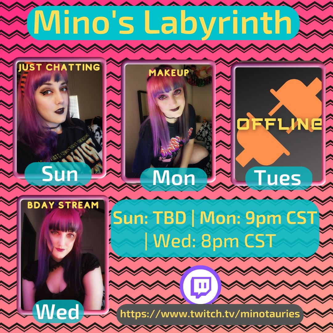 Minotauries's tweet photo. Herro!! o/ I'm back to streaming after taking two weeks off to move! #NewStreamSetup 👀
🥰 Sun (today): Aiming to be live around 3pm
💖 Mon: Makeup stream, part of New YT segment I want to do
🥳 Wed: Dirty 30 bday stream!!! more info coming soon...
https://t.co/hx7rpd2VLC https://t.co/fYw7SE6v4h