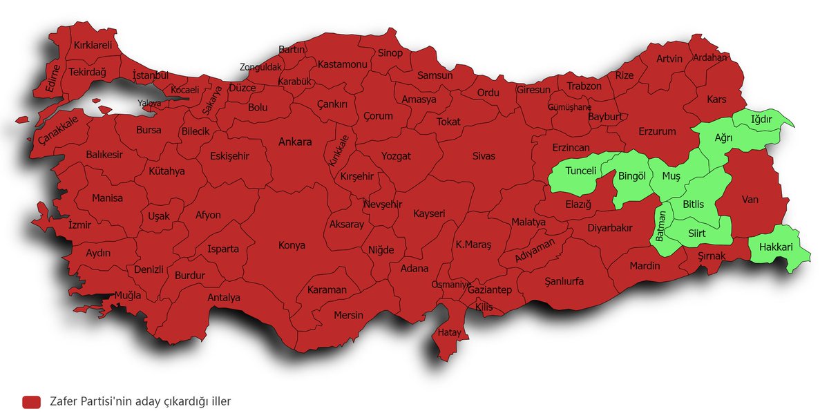 secimanaliz's tweet photo. Zafer Partisi 9 ilde milletvekili adayı çıkarmadı. Genel başkan Ümit Özdağ Gaziantep'ten aday oldu. https://t.co/XXXydzhzJs