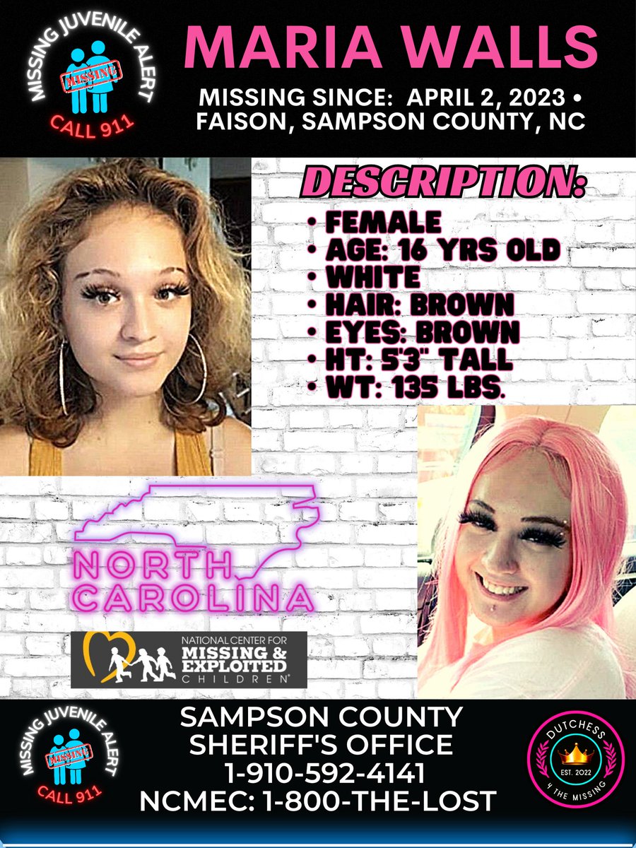 DutchGirlMB's tweet photo. #MISSINGTEEN #SHARE #RT #MISSINGFLYER #MARIAWALLS #FAISONNC
#SAMPSONCOUNTYNC #NCMEC
@ArcticfoxTrue
@MichelleMackl11
@millieNBama
https://t.co/lckGcyYotA https://t.co/TJuJ7qmNUT