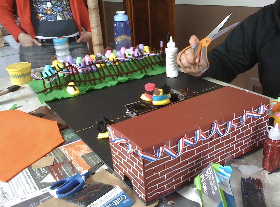 NomiRamone's tweet image. Thinking about Easter 2009 when I woke up my friend Jen at 8am to help me build a peeps diorama of the Kennedy Assassination and she said, without hesitation, “I’m in!”